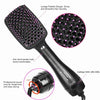 A black professional hot air brush hair styling tool with a large paddle design and anti-skid handle.