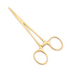 A pair of stainless steel veterinary forceps and needle holder tool.