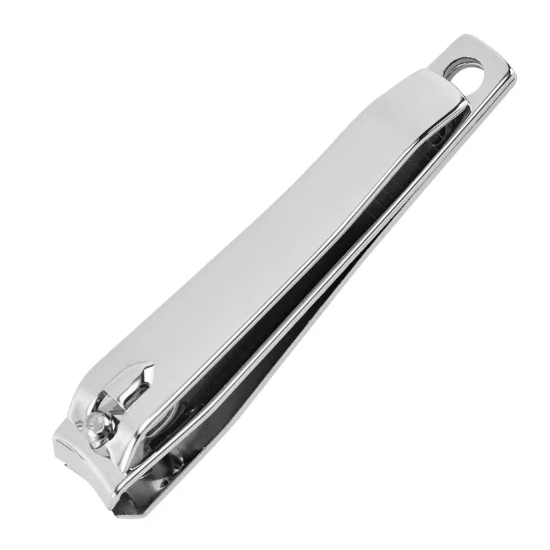 A silver stainless steel nail clipper with a hinged design for cutting fingernails and toenails.