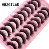 A pink plastic tray holding 10 pairs of black false mink eyelashes.