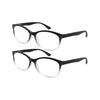 Une paire de lunettes de lecture rectangulaires noires avec des verres clairs et une monture foncée.