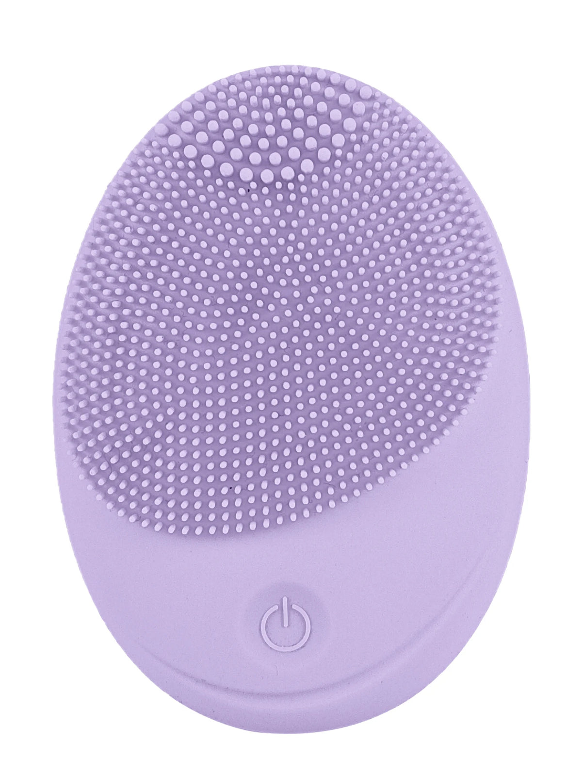 A purple electric sonic facial cleansing brush with a textured silicone head and a smooth base.