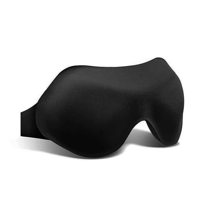 Un masque de sommeil noir réglable est montré sur un fond blanc.