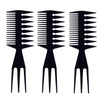 A set of three black detangling and styling combs.