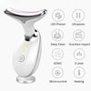 A white multi-mode LED facial and neck lifting massager with various functions like ultrasonic, deep clean, sonic, micro-curr
