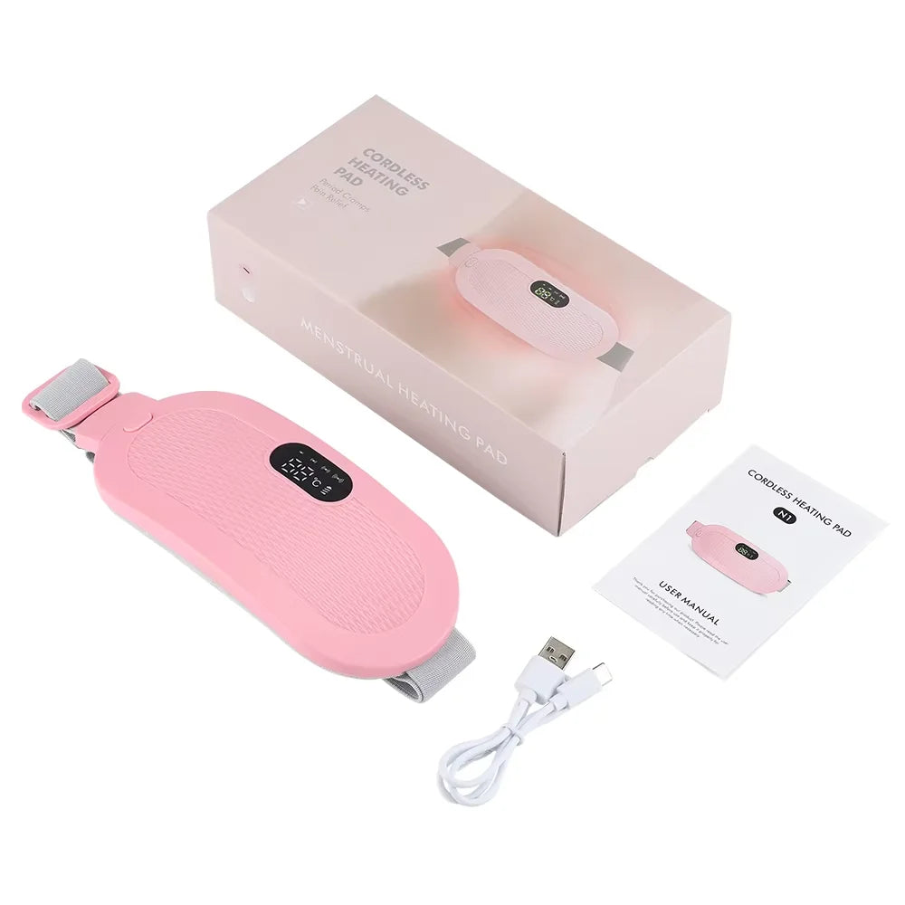 Rosa kabellose Wärmepads und Box mit Anleitung für Menstruationswärmepads