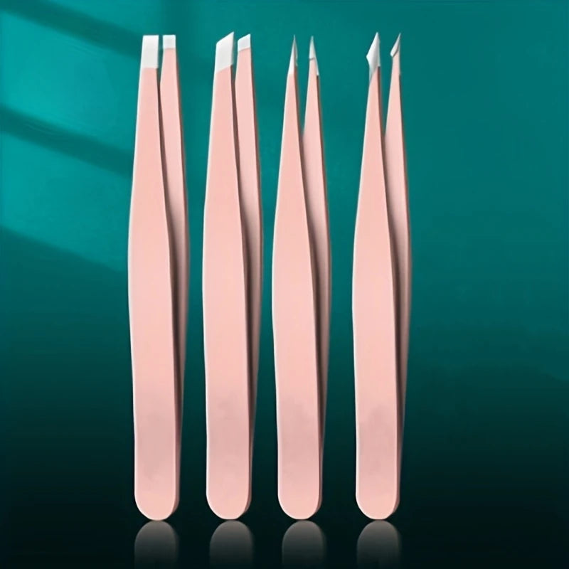 Precision Stainless Steel Eyebrow Tweezers Set (4 Pcs)