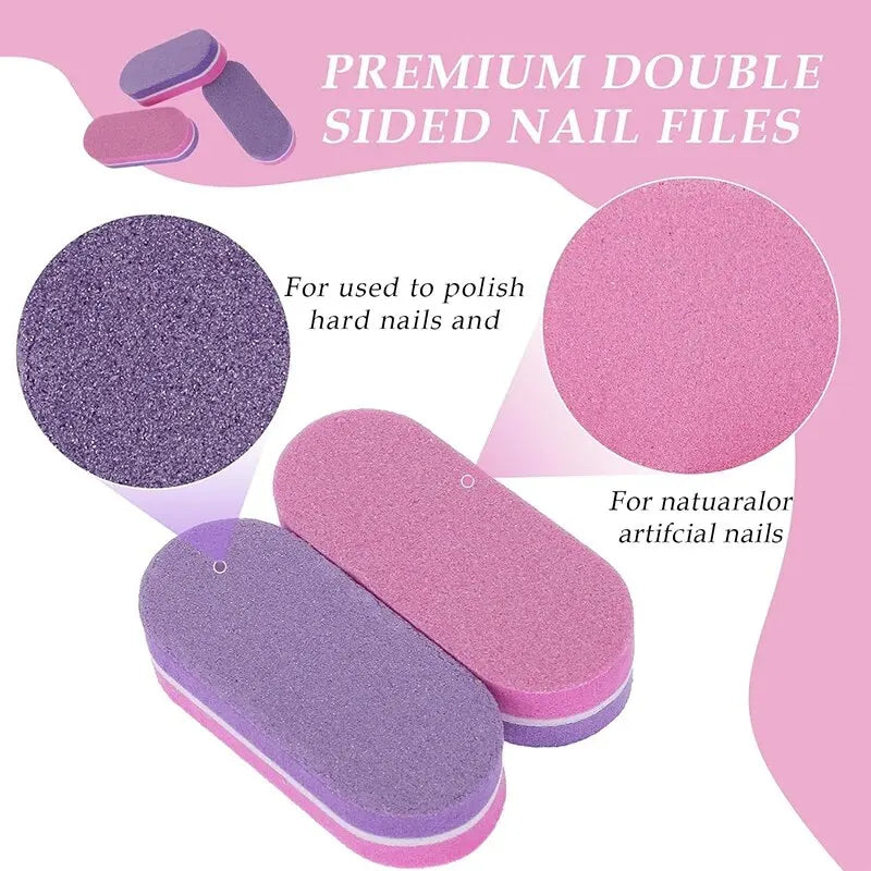 Premium double sided nail files in purple and pink for polishing hard nails and artificial nails