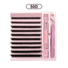 A pink lash extension kit containing bond, seal, and remover tools and lash extensions.