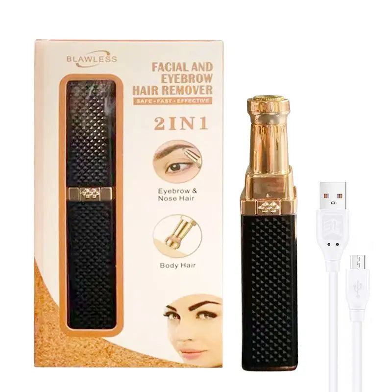 Botella de dispositivo facial y para cejas 2 en 1 con cepillo de limpieza y cabezal recortador.