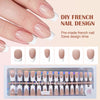 A set of pre-made French nail tips in nude pink and white are displayed alongside a box of XPro Tips for DIY nail design.