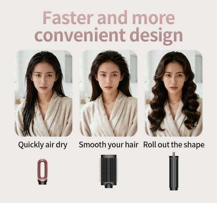 A set of three hair styling tools including a curling iron, a flat iron, and a round brush for hair styling.