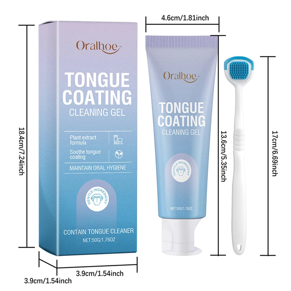 Oralhoe tongue coating cleaning gel and scraper set in a box and tube