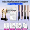 A collection of hair straighteners and dryers with certificates, including gold-colored and purple devices.