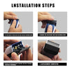 Installation steps showing how to replace a hair clipper blade with a new one.