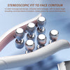 A close-up of a white roller massage tool with multiple silver massage balls, designed for facial contouring.