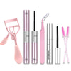 A set of pink professional lash glue and tools including a wand, tweezers, and lash remover.