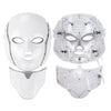 A white LED facial mask shown in three parts: a full face mask, a half mask, and a lower facial piece.