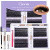 A kit for DIY cluster lashes featuring bond and seal tweezers, including lash fibers and tools.