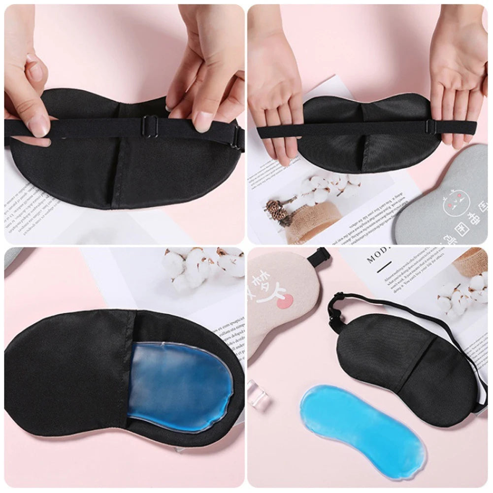 Masque pour les yeux noir, pochette de glace avec gel bleu pour la relaxation