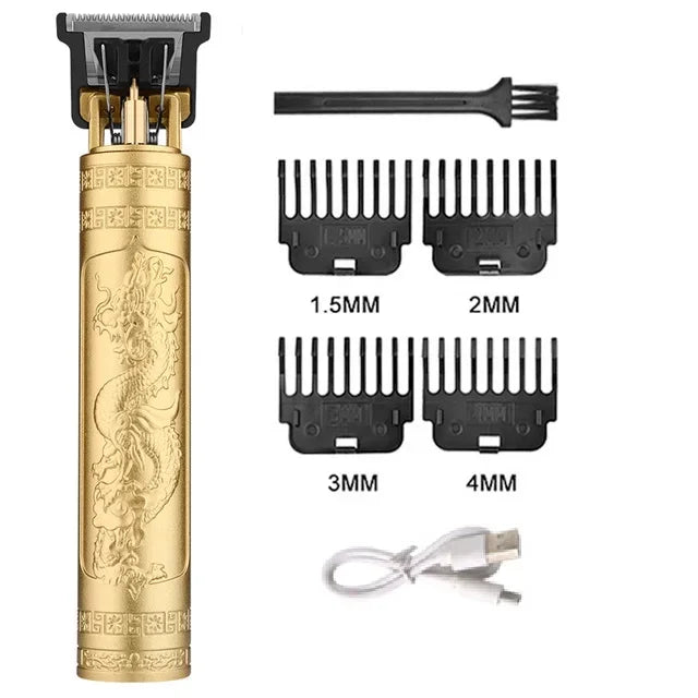 A set of professional wireless beard shaver trimmers with various guard sizes including 1.5mm, 2mm, 3mm, and 4mm.