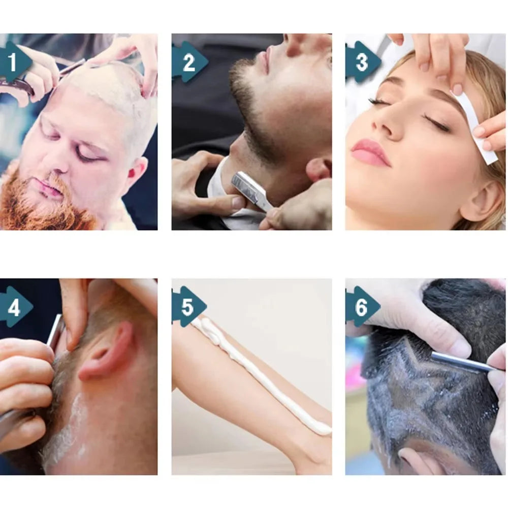 Guide en six étapes pour utiliser un rasoir de sûreté antique pliable pour l'épilation du visage et du cuir chevelu.