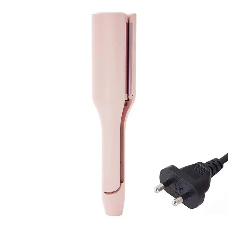 A pink professional ceramic hair curling iron with a black cord.