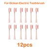 Twelve replacement brush heads for an Ocean electric toothbrush, shown in various pink colors.
