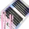 A kit containing false eyelashes and glue for DIY lash extensions with a pink applicator brush.