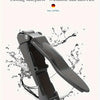 A close-up view of a black heavy duty self-collecting nail clipper with a sharp metal blade, shown against a white background