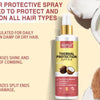 A bottle of Goiple Thermal Protection spray with a white lid and natural ingredients, shown next to coconut halves and a hair