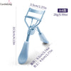 A light blue precision eyelash curler with a long applicator and a short base.