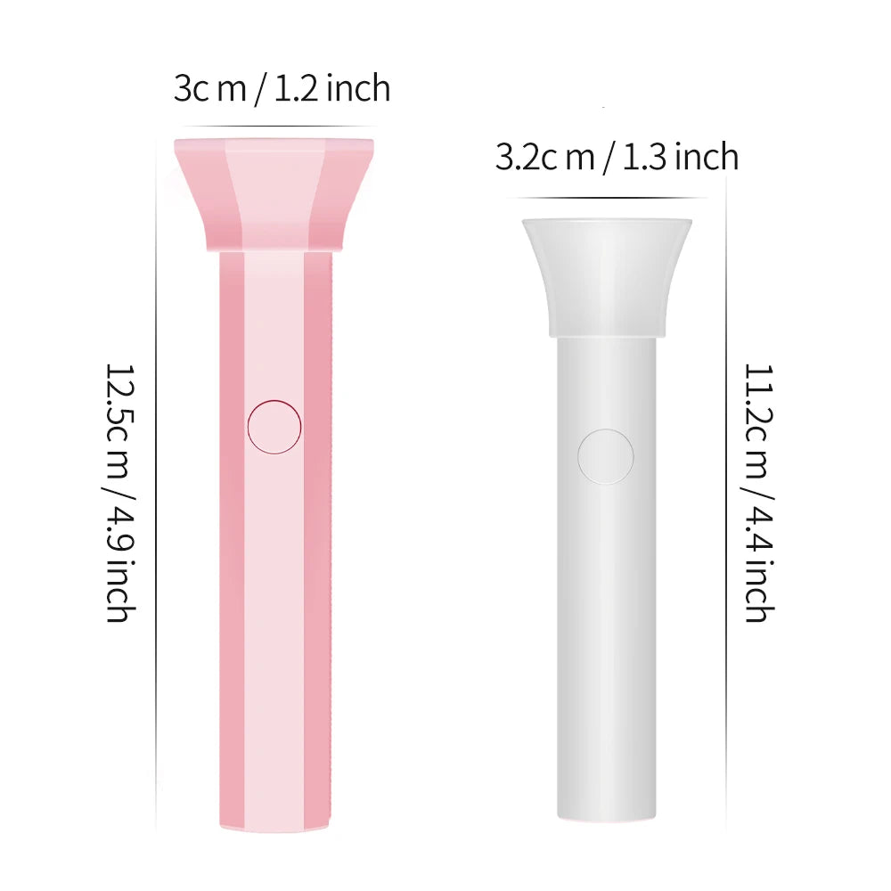 A comparison of a pink and white cordless mini UV LED nail lamp, showing different sizes.
