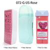 A set of professional depilatory wax products including a wax strip, a wax warmer, and a roll-on wax in pink.