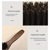 A product image showing a boar bristle hair brush with an ergonomic wooden handle, highlighting its quality and design.