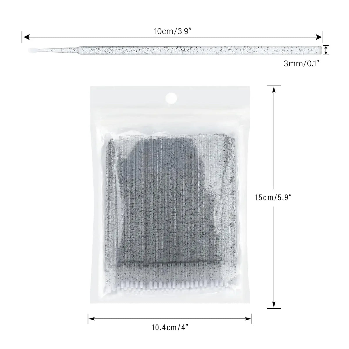 Un bloc rectangulaire de fines micro-brosses gris foncé emballées dans du plastique transparent.