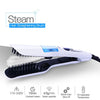 A white and black Steam Hair Straightening Brush is shown with various features listed below it.