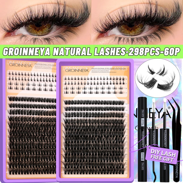A box of Groinneya natural lashes with bond and tweezers for DIY lash extensions