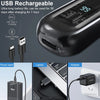 Schwarzer USB-Lade-Nasehaartrimmer mit Ladekomponenten und Adapter.