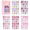 Colección de 120 uñas postizas prensables en varios colores y diseños para niños.