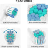 Various brush heads including soft DuPont bristles, end-rounded tips, rotating pulse brushing, and indicating bristles.
