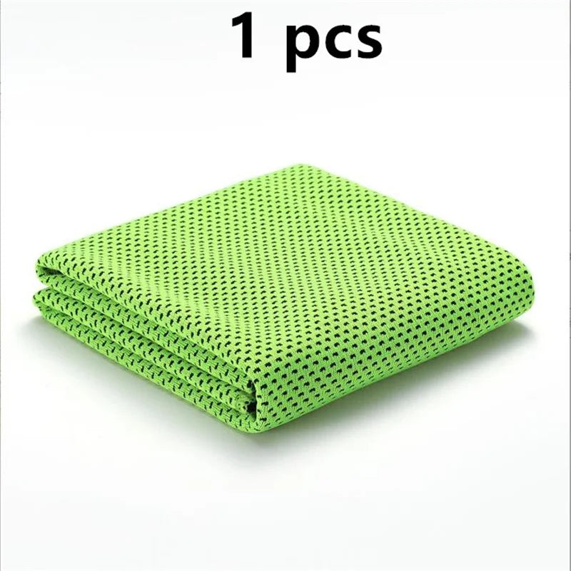 One bright lime green ultra soft quick-dry sport towel folded neatly.