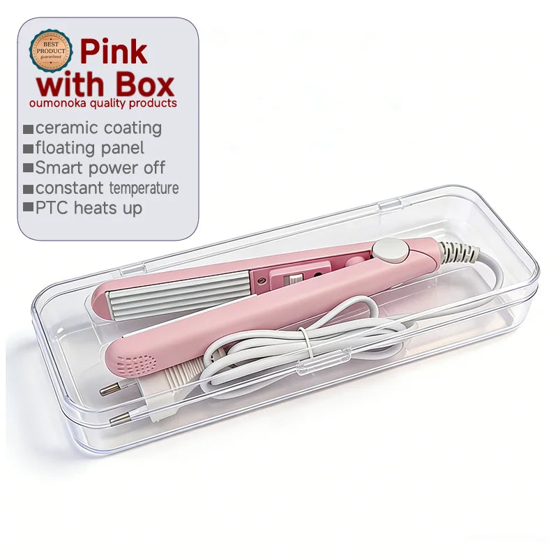 Pinkes Keramikhaarstylter und Lockenstab mit Kartonverpackung