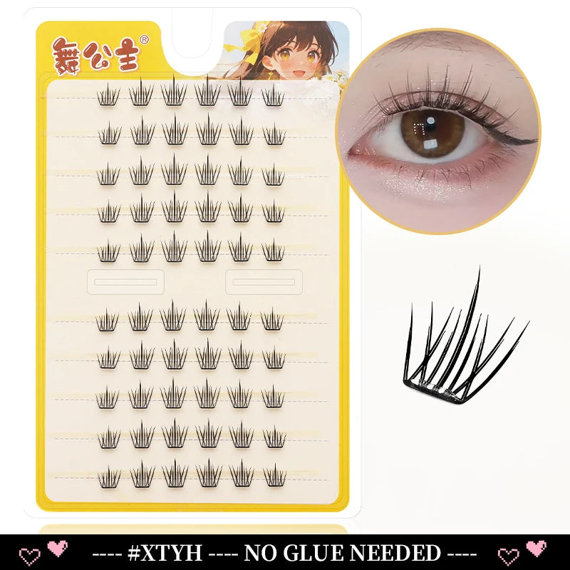 A set of Dingsen Cluster Eyelash Extensions showing various lash styles and an eye example.