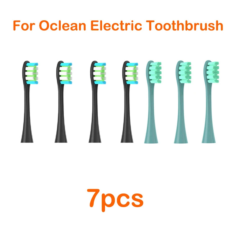 Seven replacement silicone bristles for an Ocean electric toothbrush.