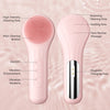 A pink sonic facial cleansing brush with multiple cleaning and massage areas and a magnetic charging port.