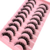 A pink plastic tray holding ten pairs of natural look false mink eyelashes.