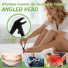 A woman demonstrates the angled head self-lock nail clippers for effortless comfort and no bending or twisting.