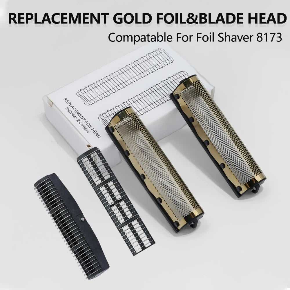 Replacement gold foil and blade head for a foil shaver, including two cutters.