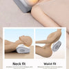 A woman is using an electric neck and waist massage pillow for relief.